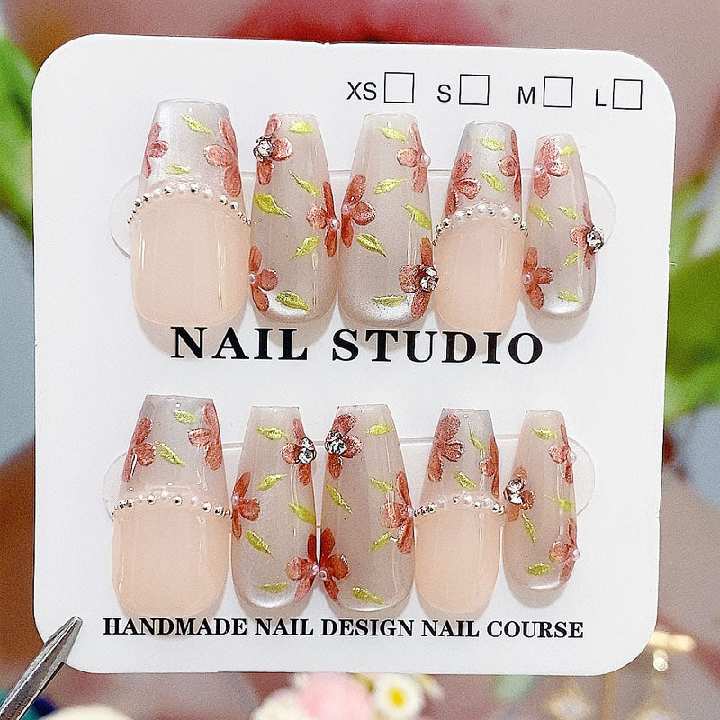 A1 Handmade Flower Butterfly Almond Press On Nails for Women+Application Kit