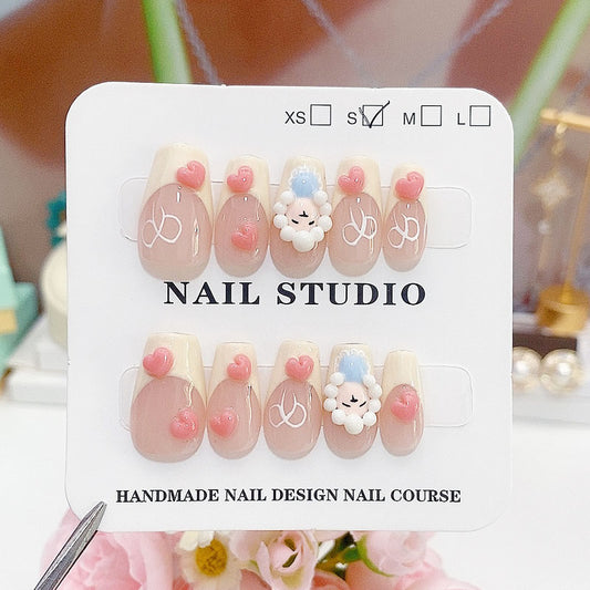 A122 Cute Sheep Short Coffin Press On Nails for Women