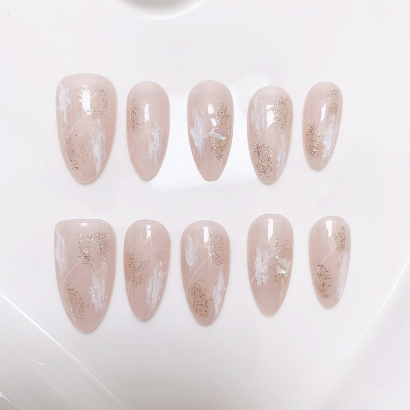 A11 light Pink Almond Press on Nails for Women+Application Kit