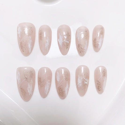 A11 light Pink Almond Press on Nails for Women+Application Kit