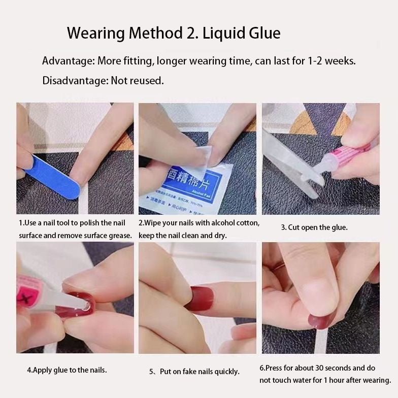 A130 Red long press on nails for women