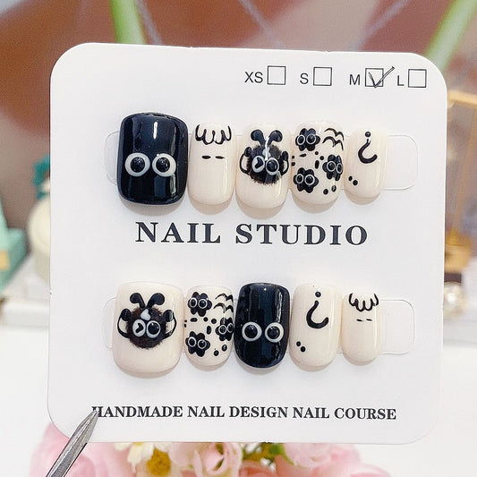 A44 Cute Cartoon Super Short Press on Nails for Women+Application Kit