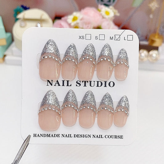 A74 Shiny Almond Press on Nails for Women+Application Kit