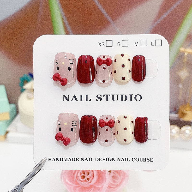 A17 Super Short Cartoon Red Press on Nails +tool kit