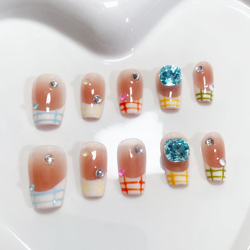 A116 Colorful French Style Short Coffin False Nails