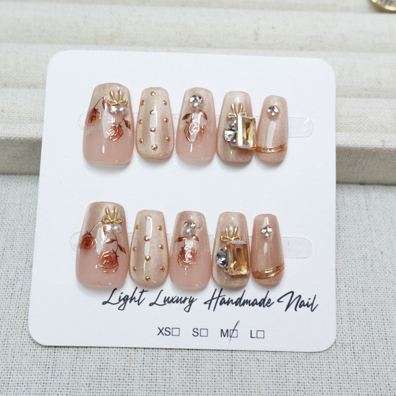 A11 Short Coffin Shape Flowers Press On Nails