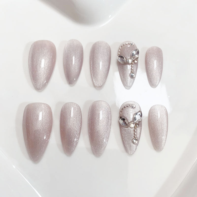 A123 Long Almond Cat Eye Press on Nails +tool kit