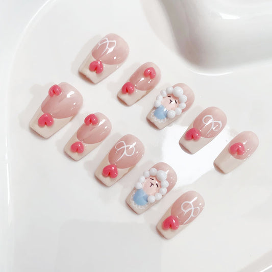 A122 Cute Sheep Short Coffin Press On Nails for Women