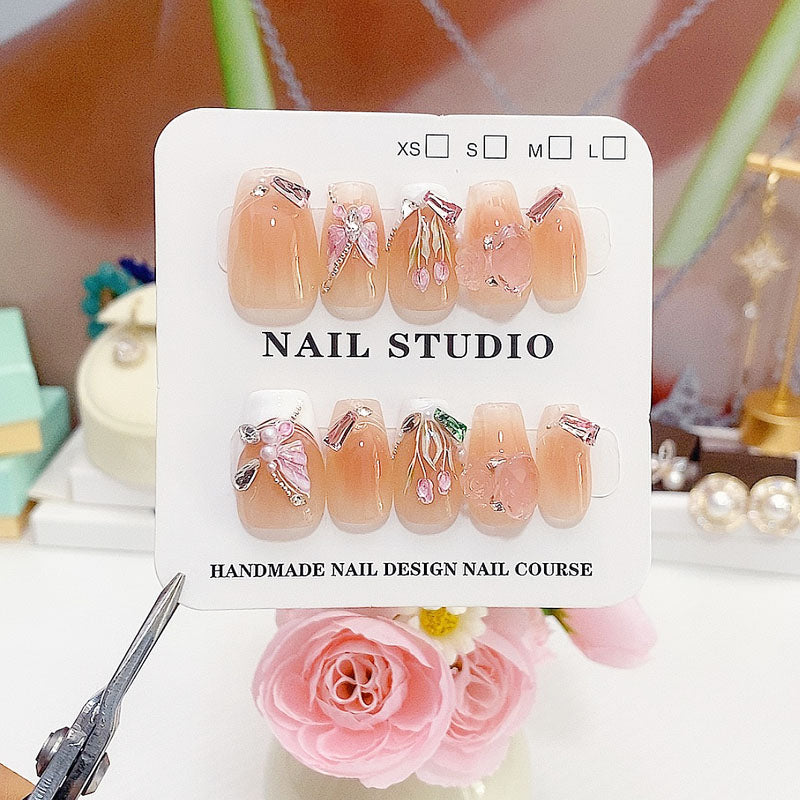 A40 Tulip Butterfly Short Coffin Press on Nails+tool kit