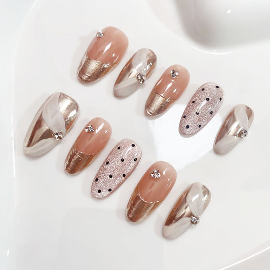 A120 Elegant Long Oval Shape Press on Nails +tool kit