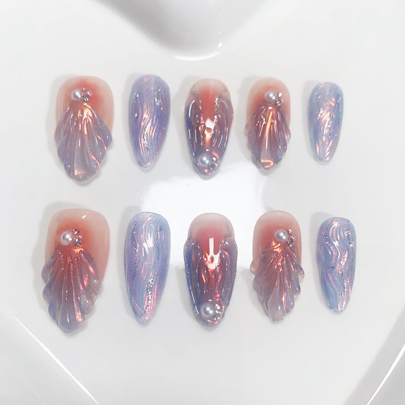 A110 Mermaid Almond Press on Nails for Women+tool kit