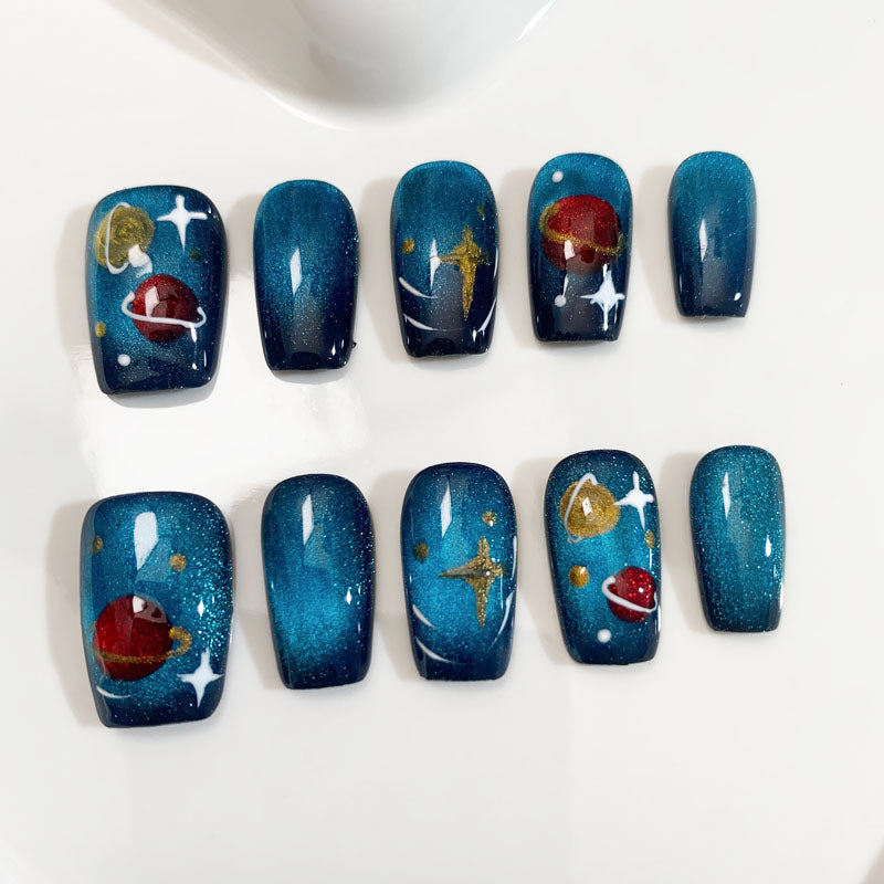 A61 Happy Planet Short Coffin Press on Nails for Women