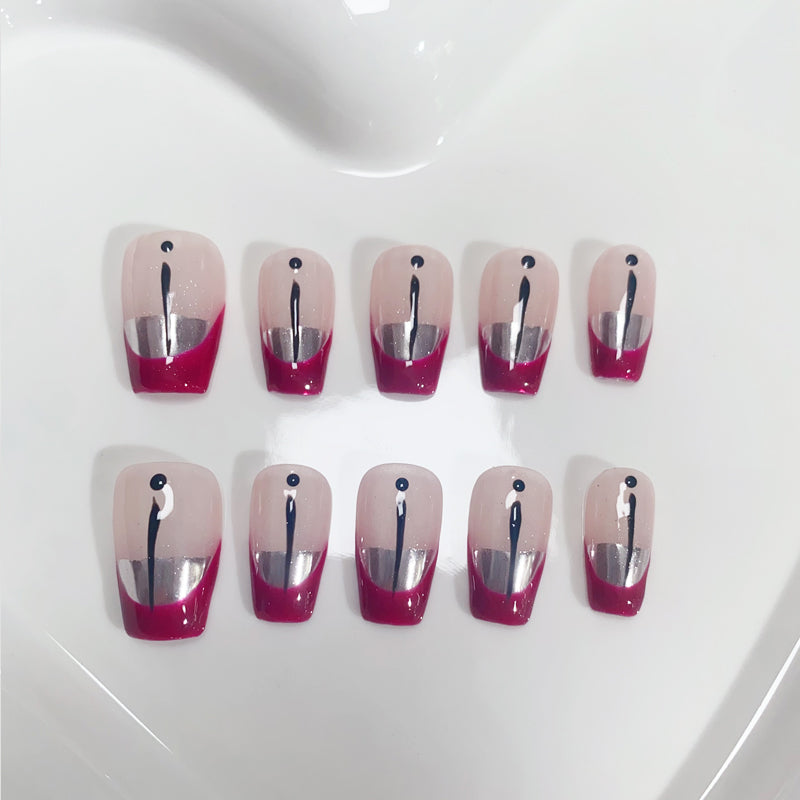 A104 French Style Rose Red Short Coffin False Nails for Women