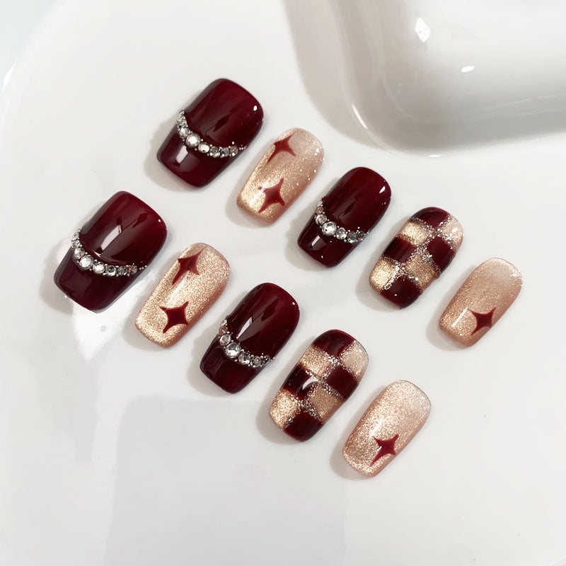 A58 Elegant Short Coffin Red Press on Nails for Women