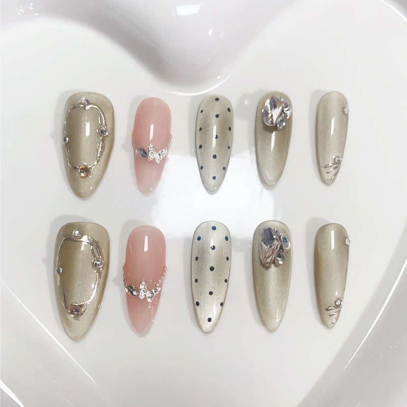 A103 Shiny Butterfly Stiletto Shape Fake Nails for Women