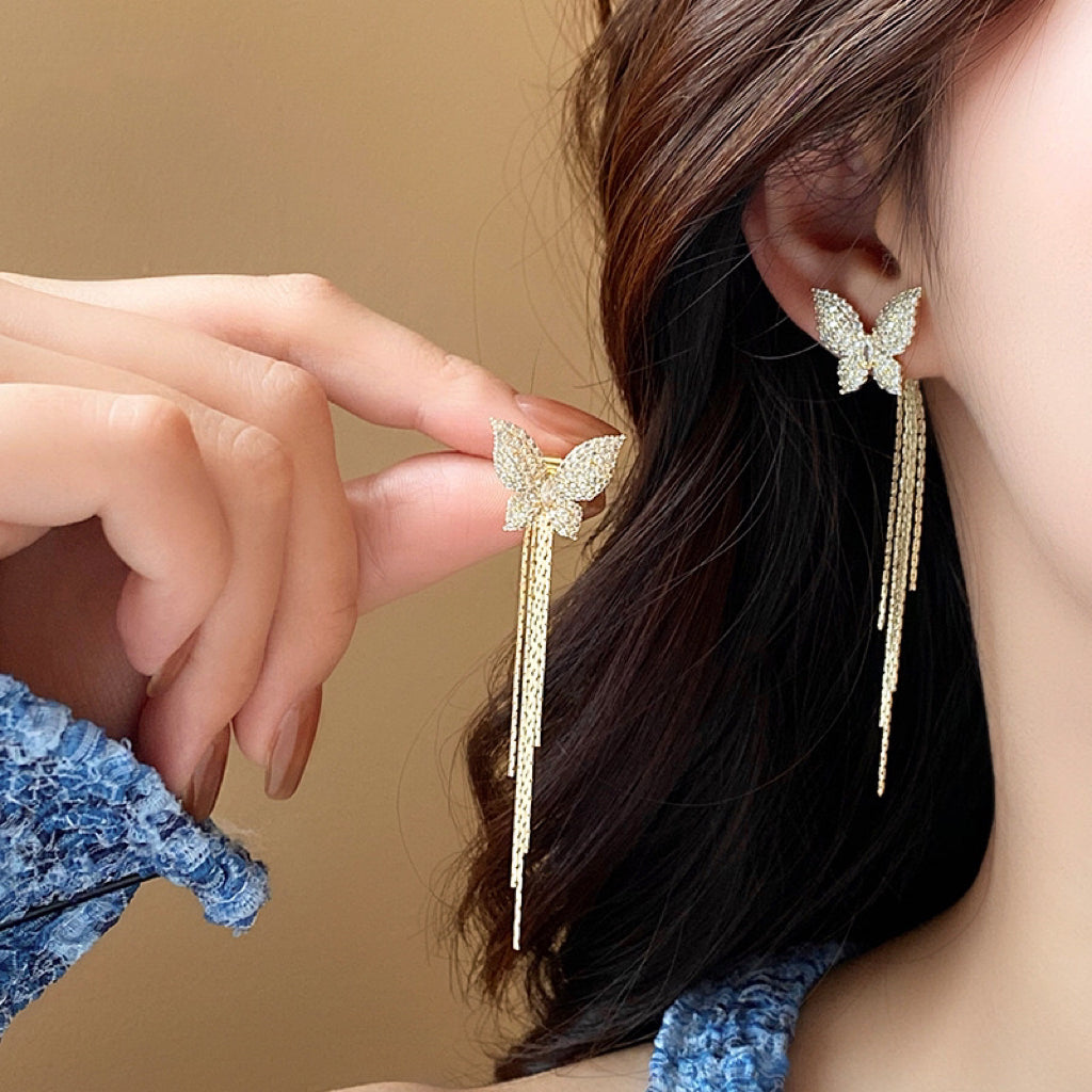 E1001  High Quality Butterfly Tassel Earrings