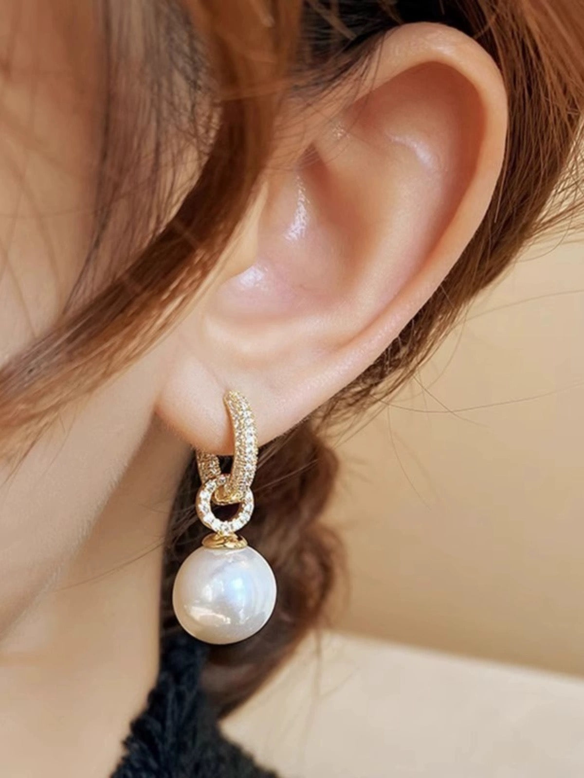 E1005 Elegant Pearl Hoop Earring 3Way to Wear