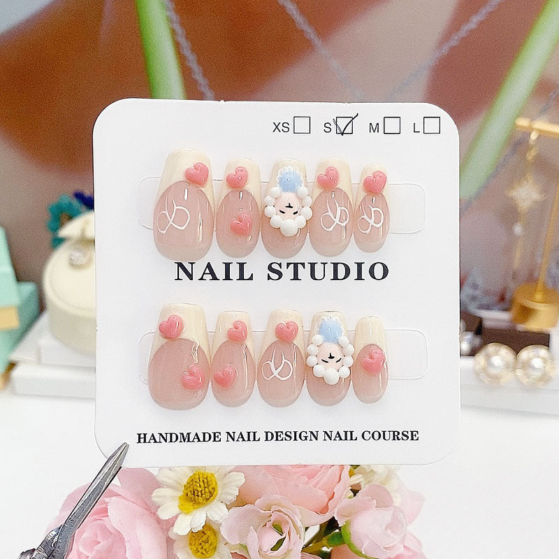 A122 Cute Sheep Short Coffin Press On Nails for Women