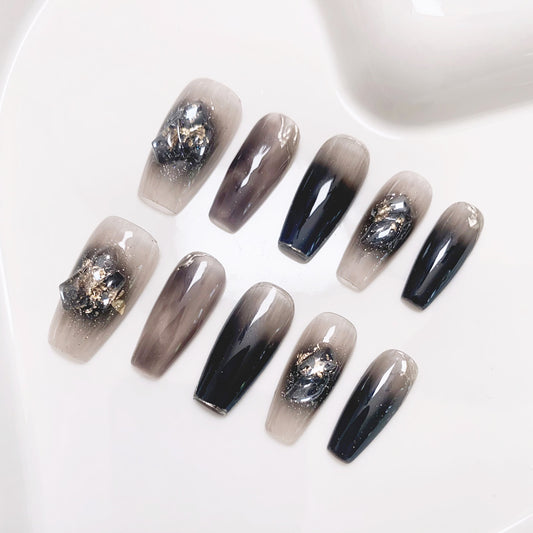 A21 Gradient Black Long Coffin Press on Nails for Women