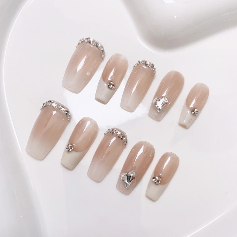 A23 French Style Long Coffin Press on Nails for Women+Application Kit