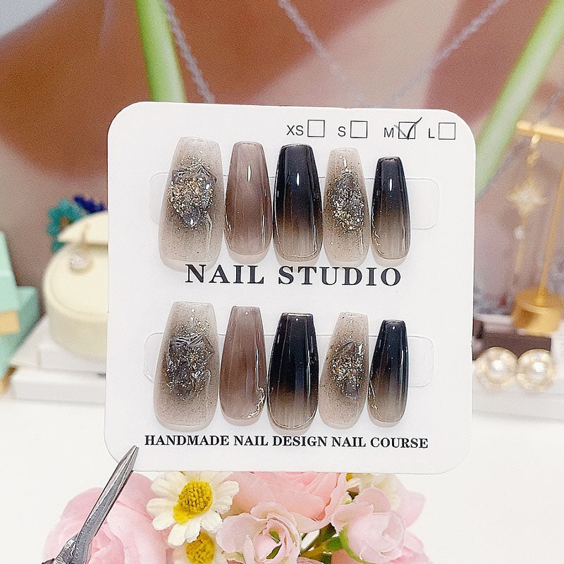 A21 Gradient Black Long Coffin Press on Nails for Women