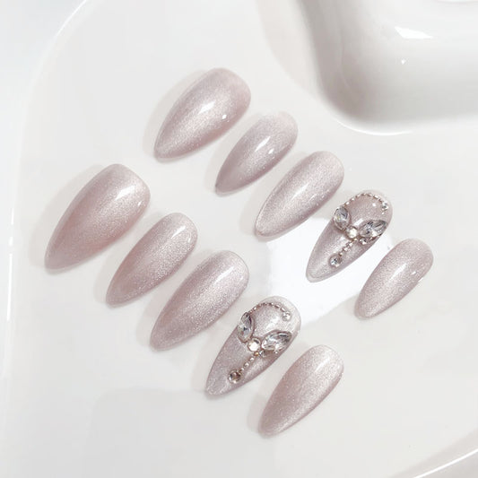 A123 Long Almond Cat Eye Press on Nails +tool kit