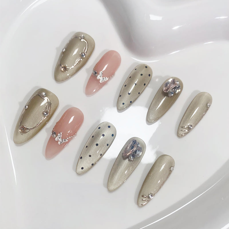 A103 Shiny Butterfly Stiletto Shape Fake Nails for Women