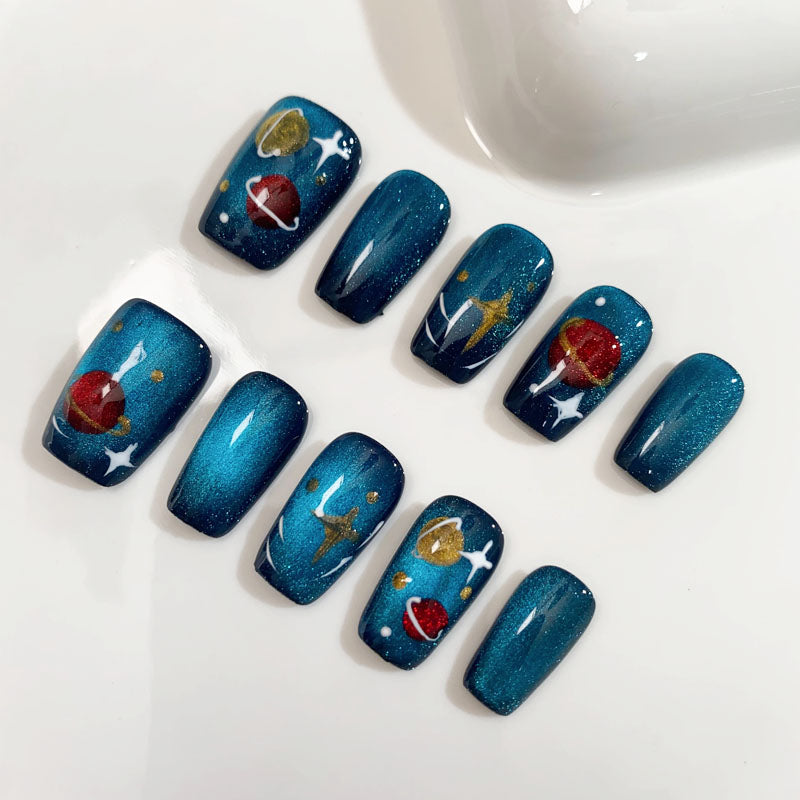 A61 Happy Planet Short Coffin Press on Nails for Women