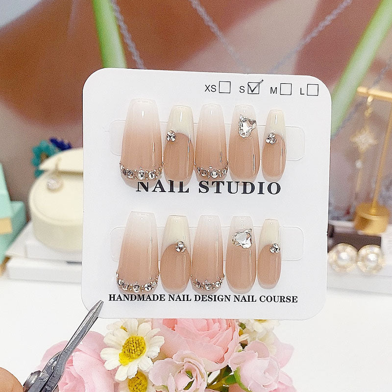 A23 French Style Long Coffin Press on Nails for Women+Application Kit