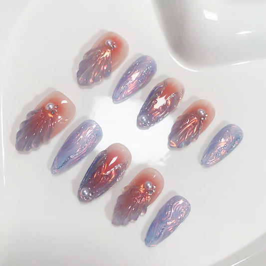 A110 Mermaid Almond Press on Nails for Women+tool kit