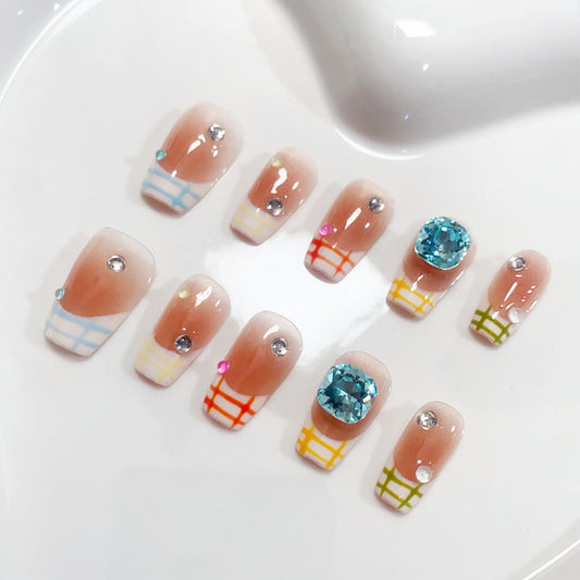 A116 Colorful French Style Short Coffin False Nails