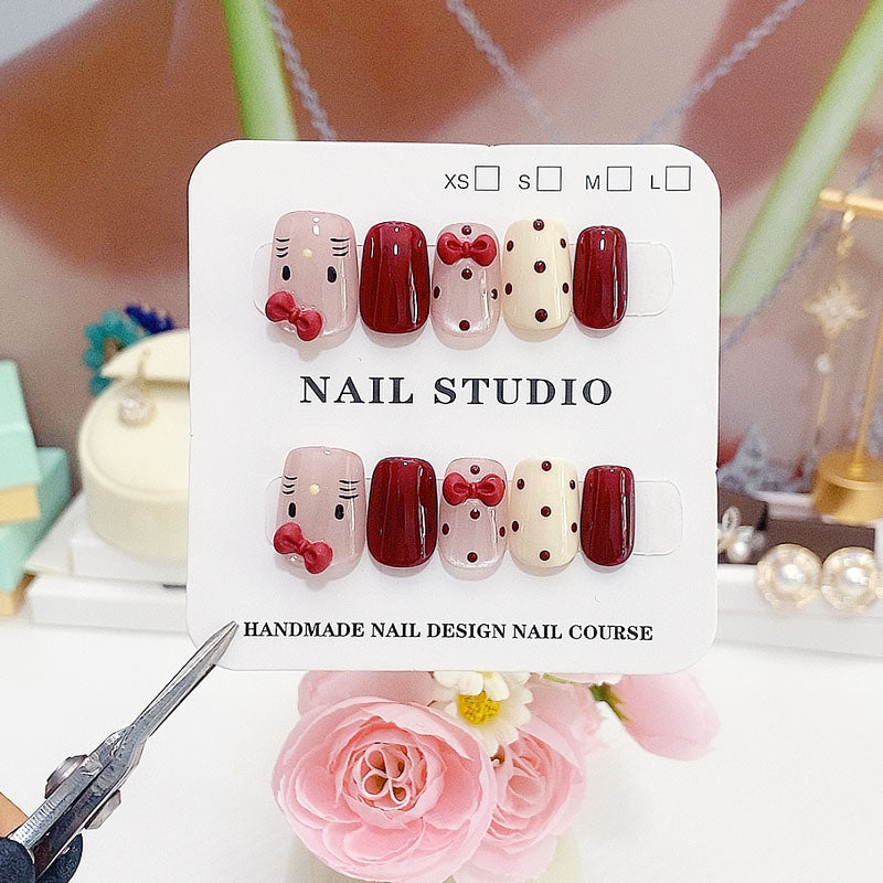 A17 Super Short Cartoon Red Press on Nails +tool kit