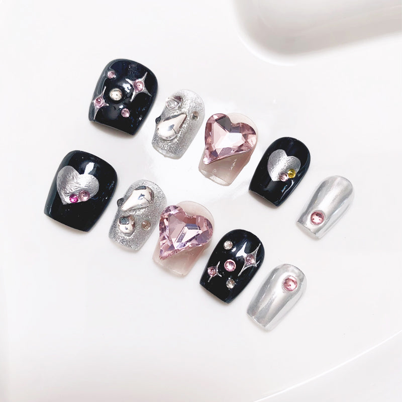 A31 Cute Heart Super Short Press on Nails for Women+ tool kit