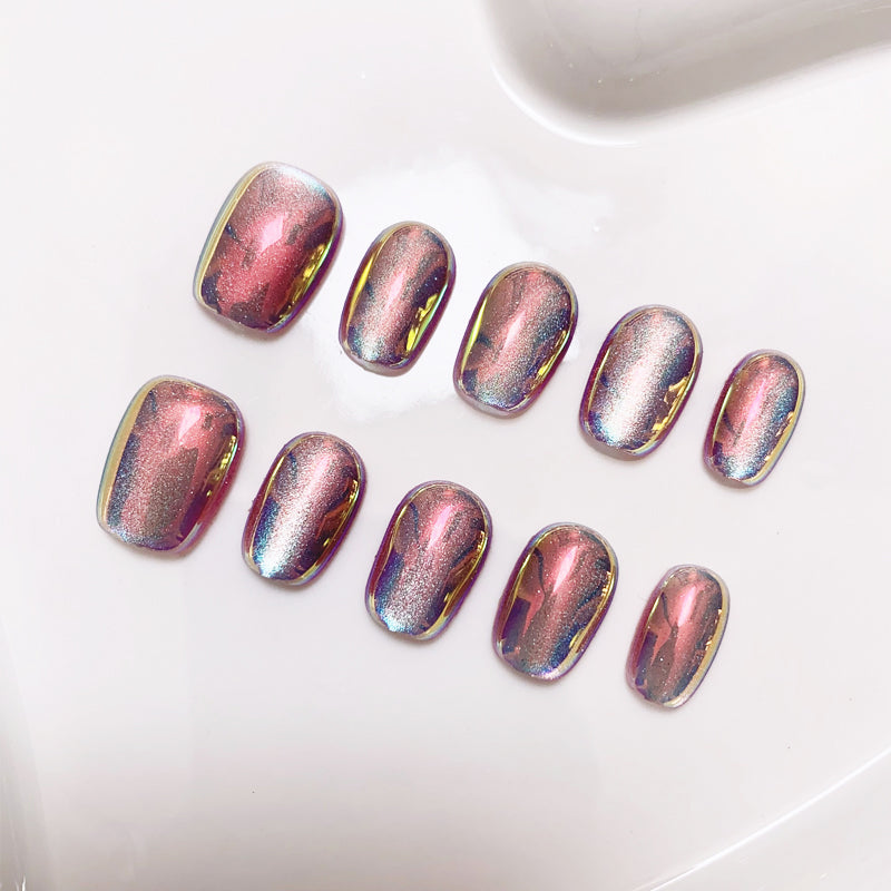 A30 Shiny Cat Eye Super Short Press on Nails for Women