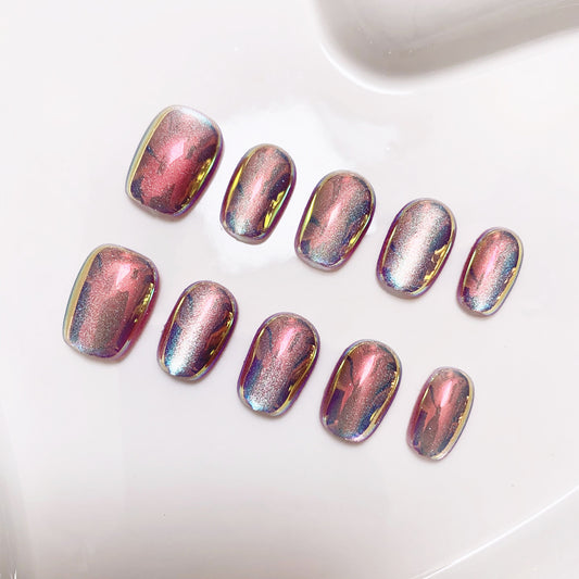 A30 Shiny Cat Eye Super Short Press on Nails for Women