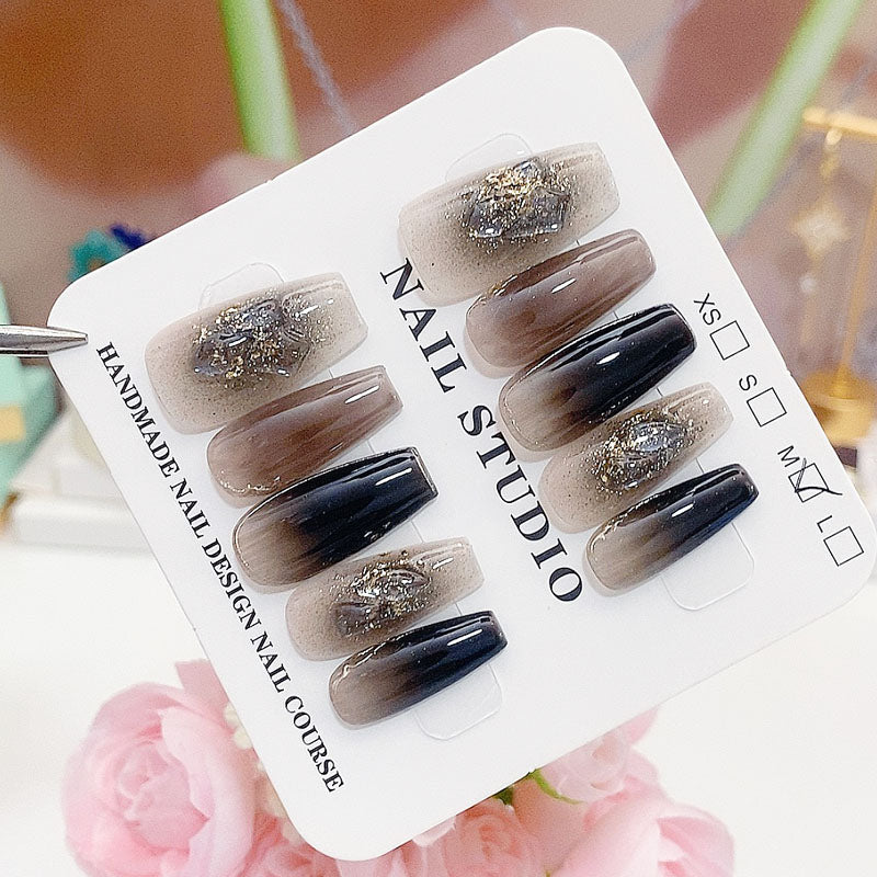 A21 Gradient Black Long Coffin Press on Nails for Women