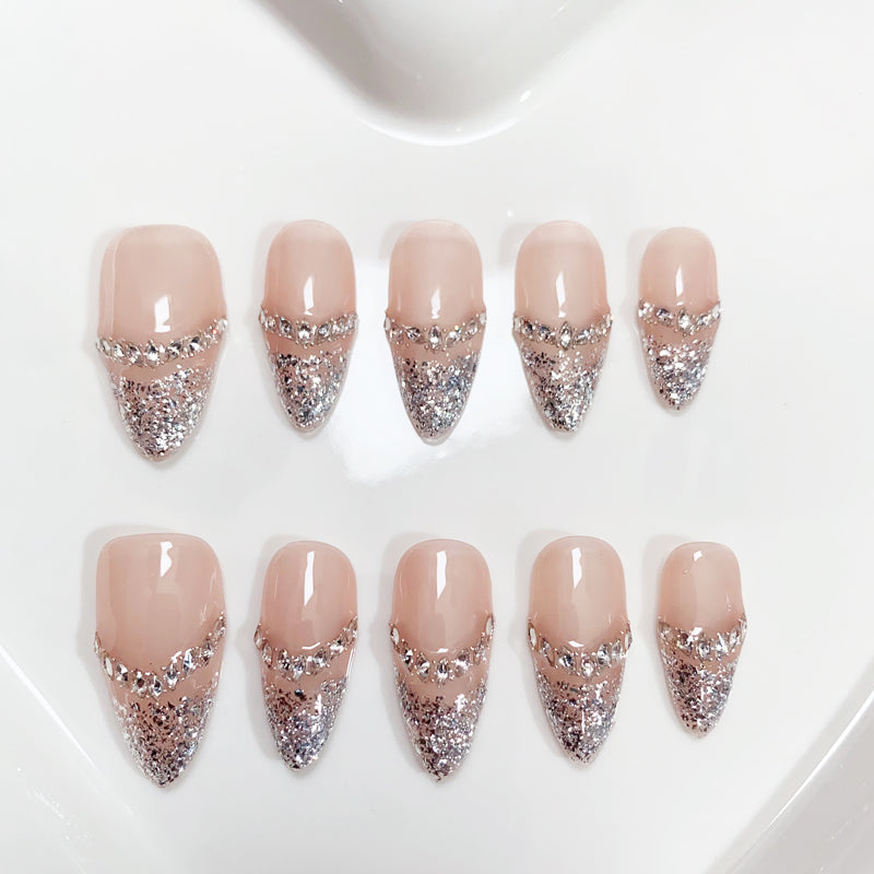 A74 Shiny Almond Press on Nails for Women+Application Kit