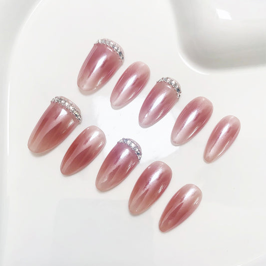 A45 Blush Colored Almond Press on Nails for Women+Application Kit