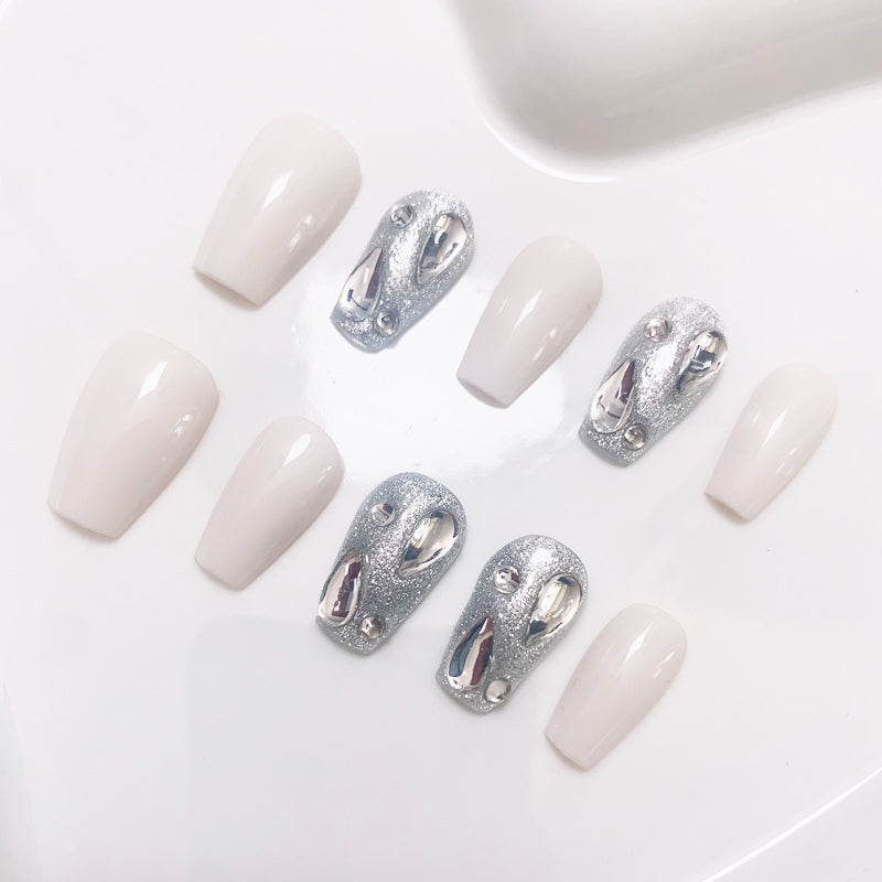 A51 Elegant Short Coffin Press on Nails for Women+Application Kit