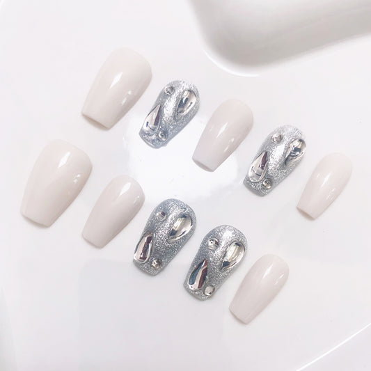 A51 Elegant Short Coffin Press on Nails for Women+Application Kit