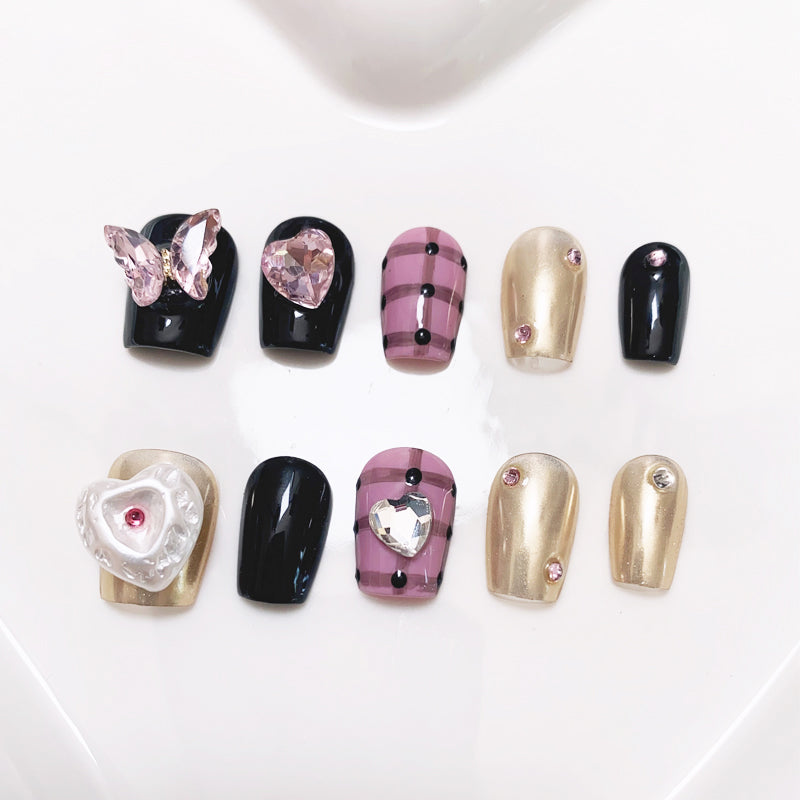 A54 3D Butterfly Super Short Press on Nails for Women +Application Kit