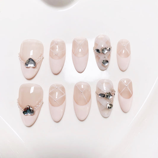 A4 Ballet Design Medium Almond Press On Nails +Application Kit