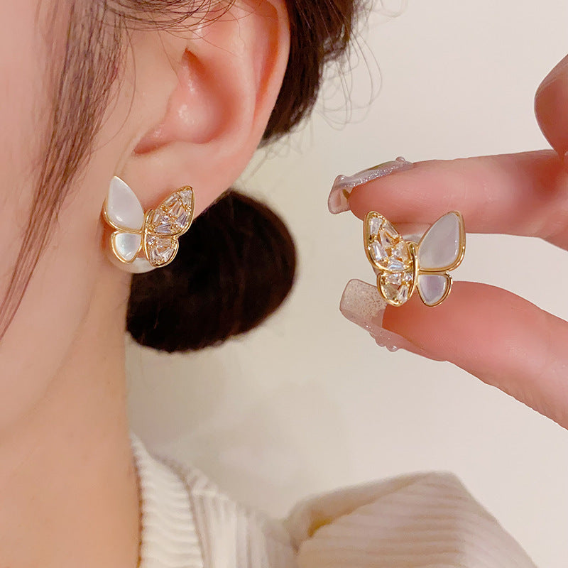 E1012 Butterfly Pearl Stud Earrings 2 ways to wear