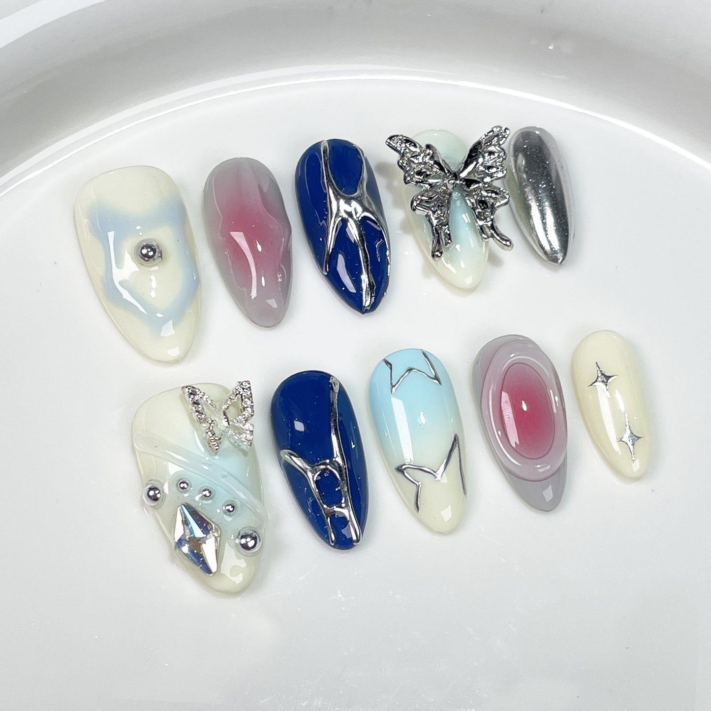 A64 Almond Butterfly Handmade Press on Nails for Women