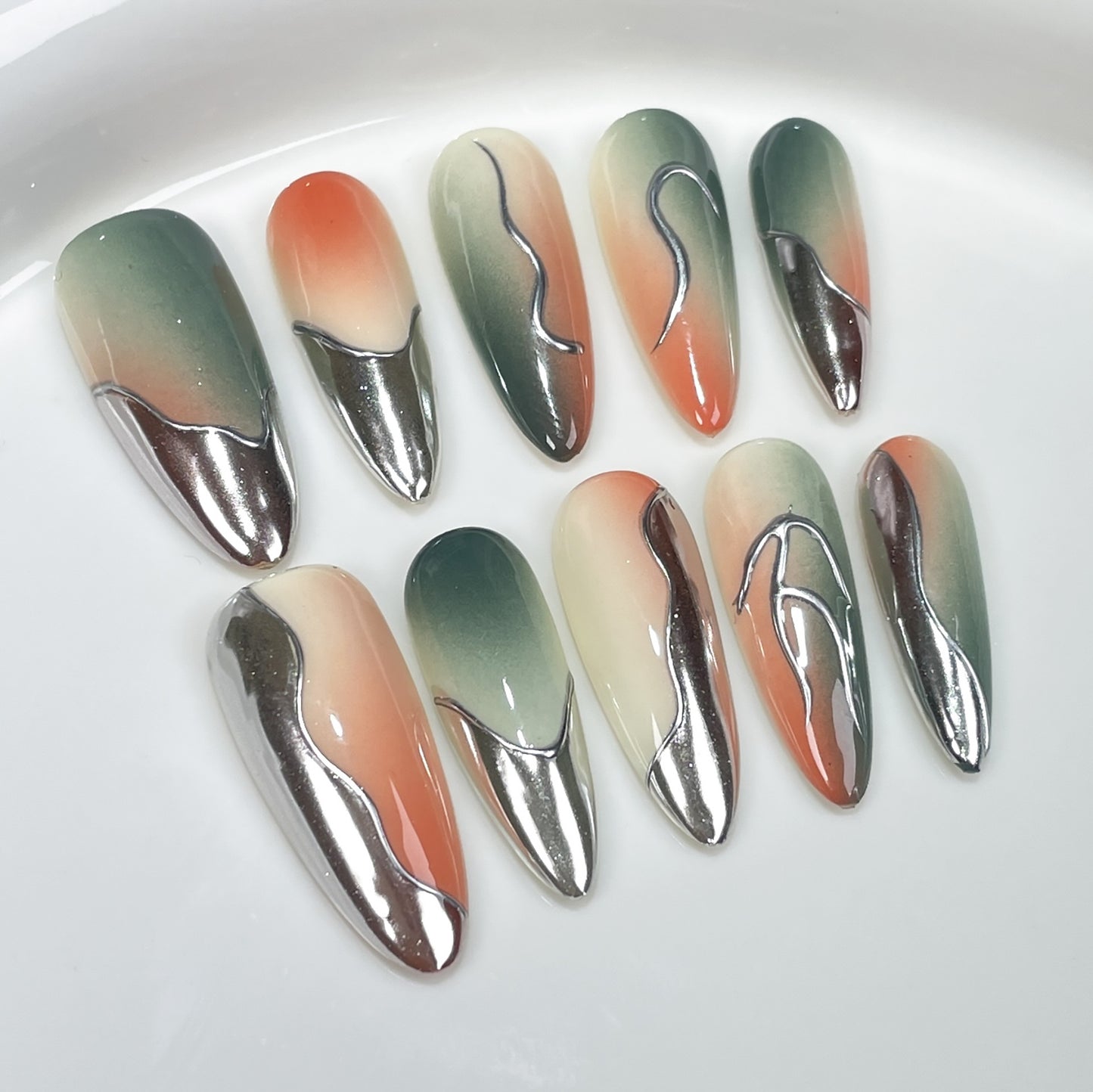 A90 Gradient Irregular Stiletto Press On Nails +tool kit