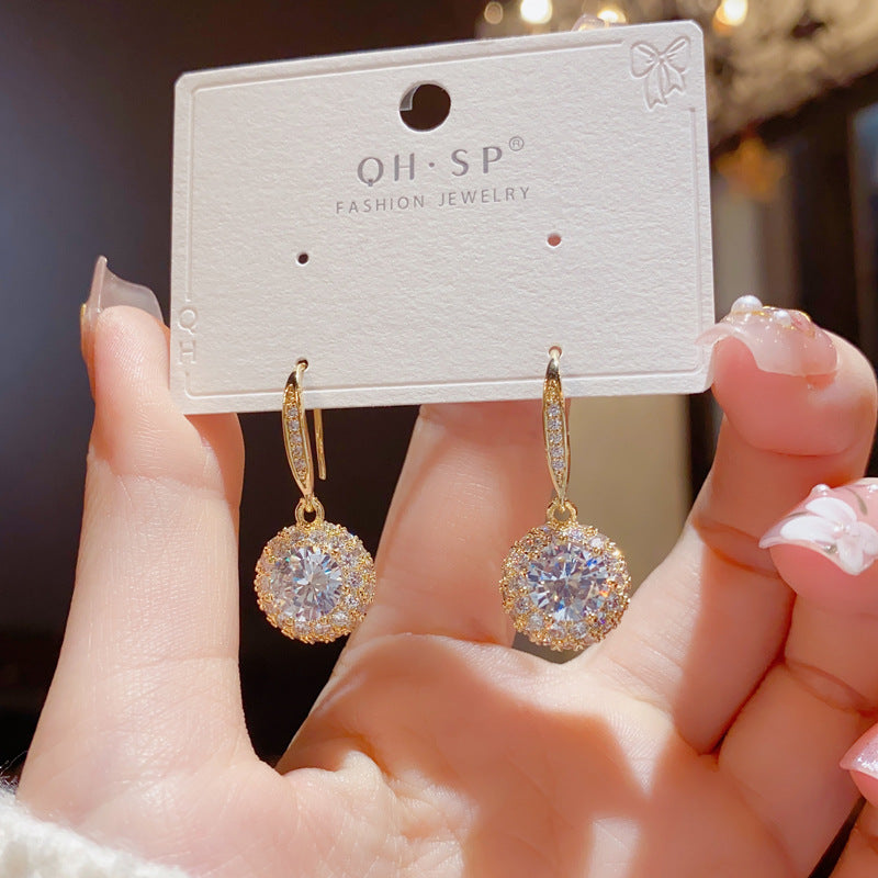 E1006  Fully Zircon Round Hook Earrings