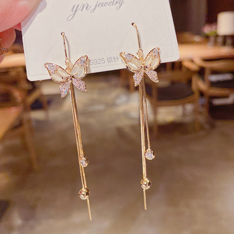 E1003 Cute Butterfly Long Tessel Earrings