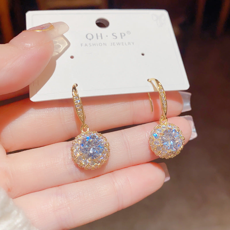 E1006  Fully Zircon Round Hook Earrings