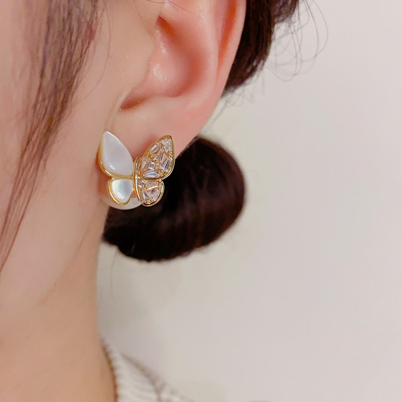 E1012 Butterfly Pearl Stud Earrings 2 ways to wear