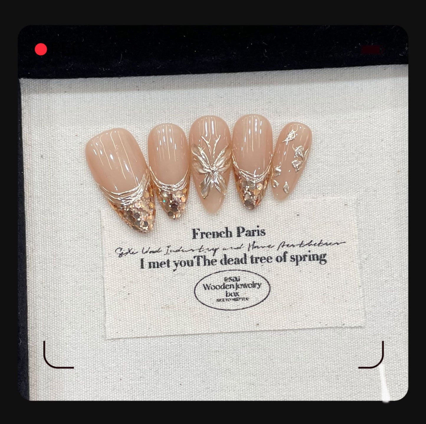 A95 Golden Butterfly Almond Press on Nails for Women+tool kit